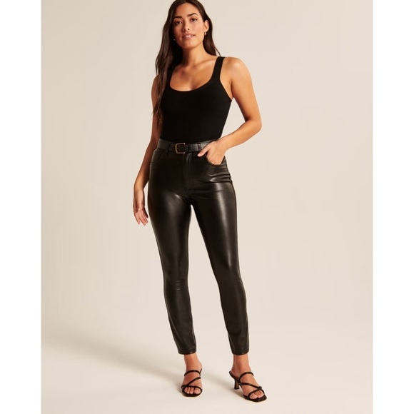 Abercrombie & Fitch 27 4 Black Faux Leather Pants Skinny High Rise Curve Love - Picture 1 of 10